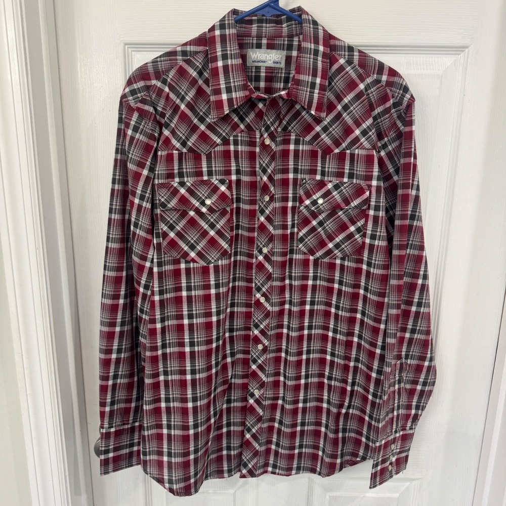 Wrangler Western Men's Large Pearlsnap Button Down Red Plaid